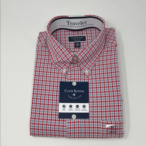 Club Room Traveler Regular Fit Long Sleeve - Red/Blue Plaid - XL - New with tags - Picture 1 of 4